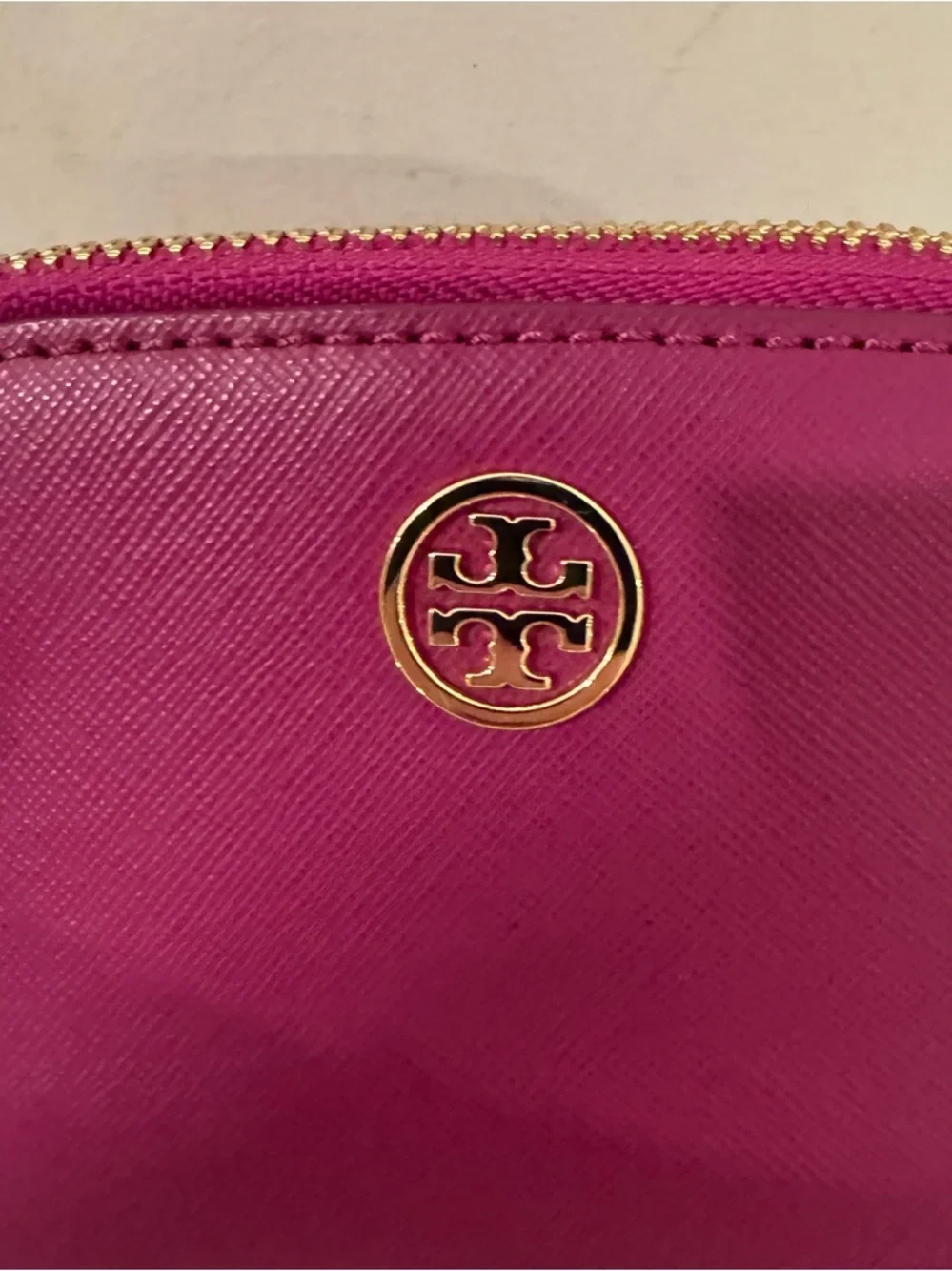Tory Burch Pink Cosmetic Pouch with Gold Logo
